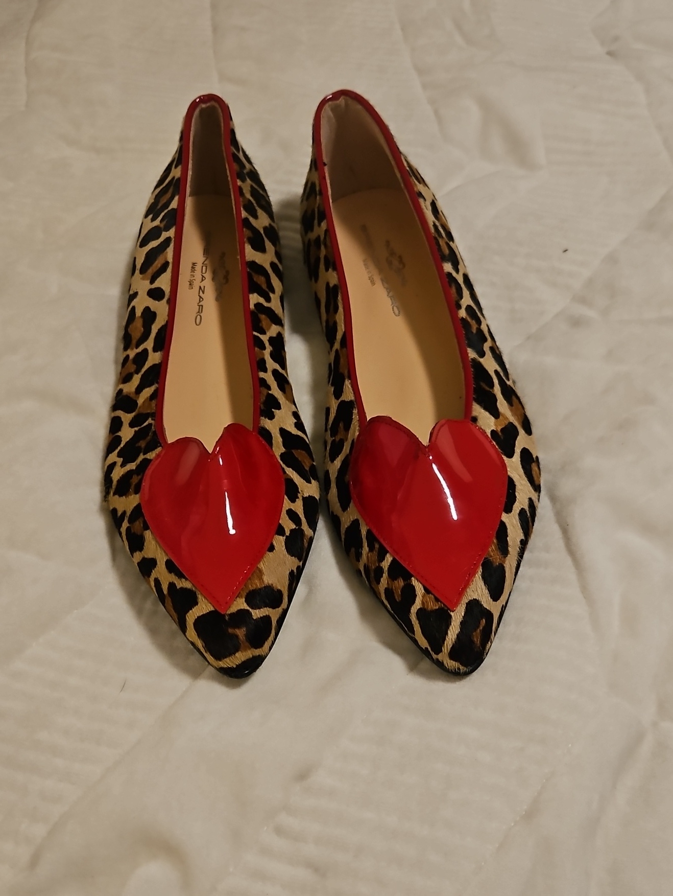 Brenda Zaro - Leopard Print Pointed Flats With Red Heart Accent